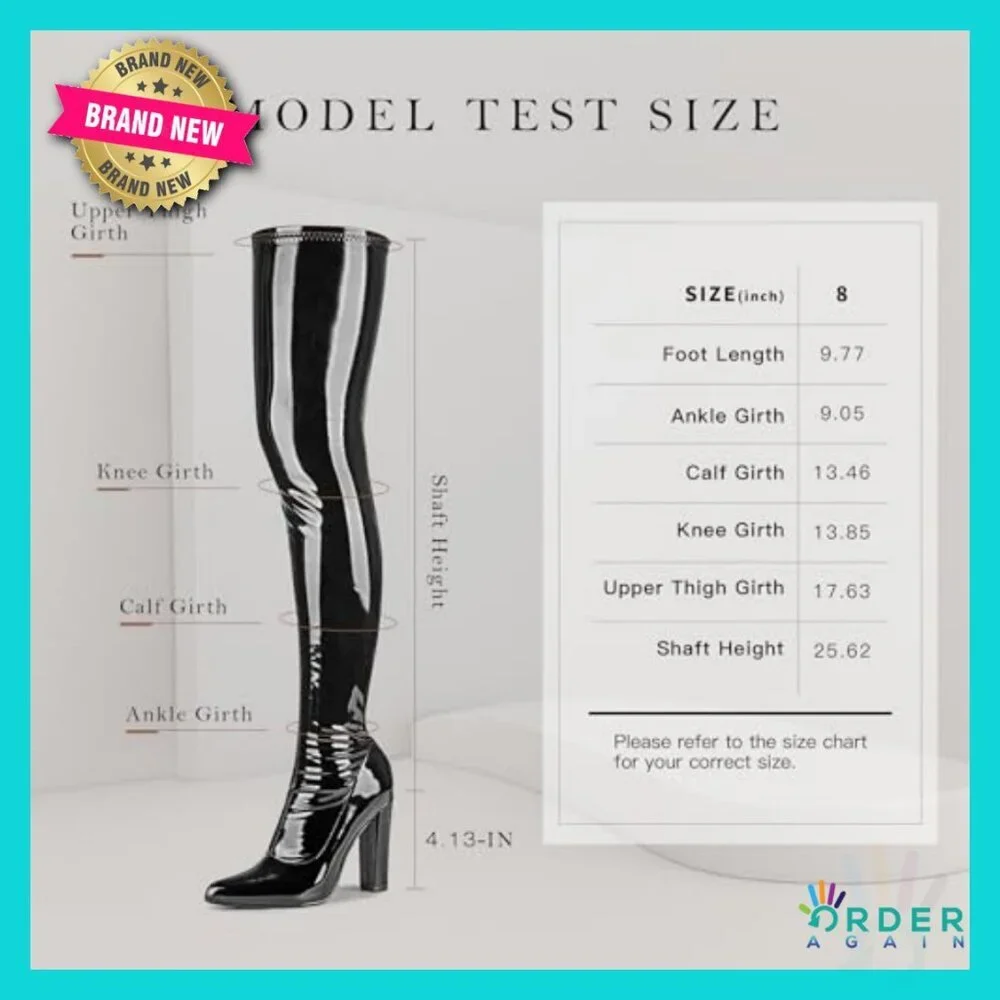 Patent Leather Thigh High Boots Chunky Heel Over Knee Gogo 70s Retro